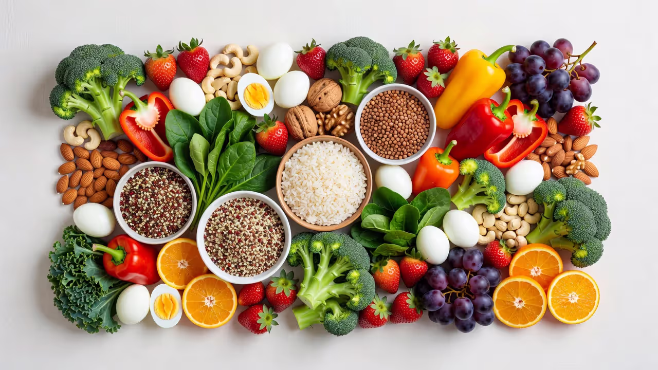 Безглютеновые продукты: рис, гречка, киноа, овощи, яйца, орехи